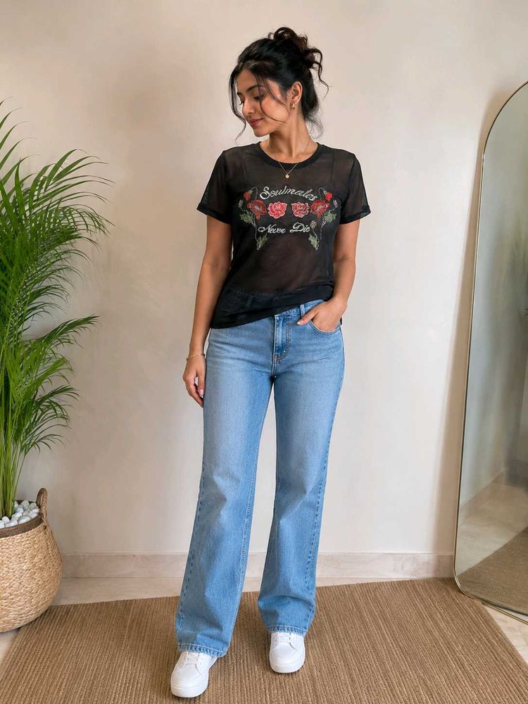 Black Sheer Mesh Top