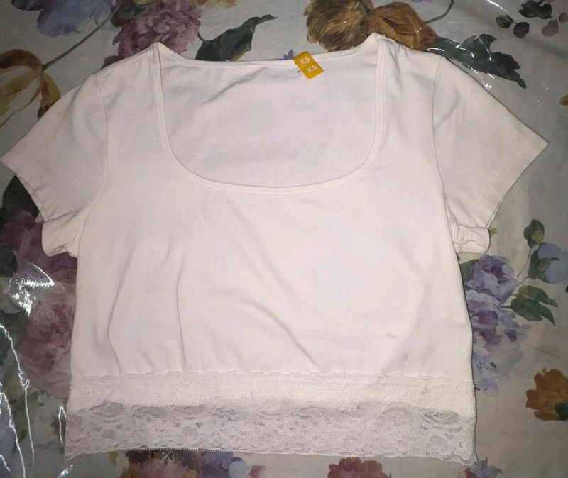 White Lace Trimmed Top
