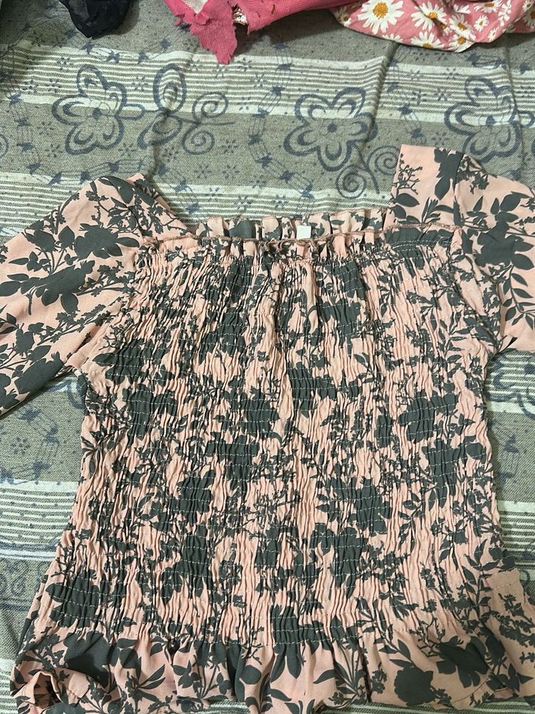 Smocked Floral Print Top