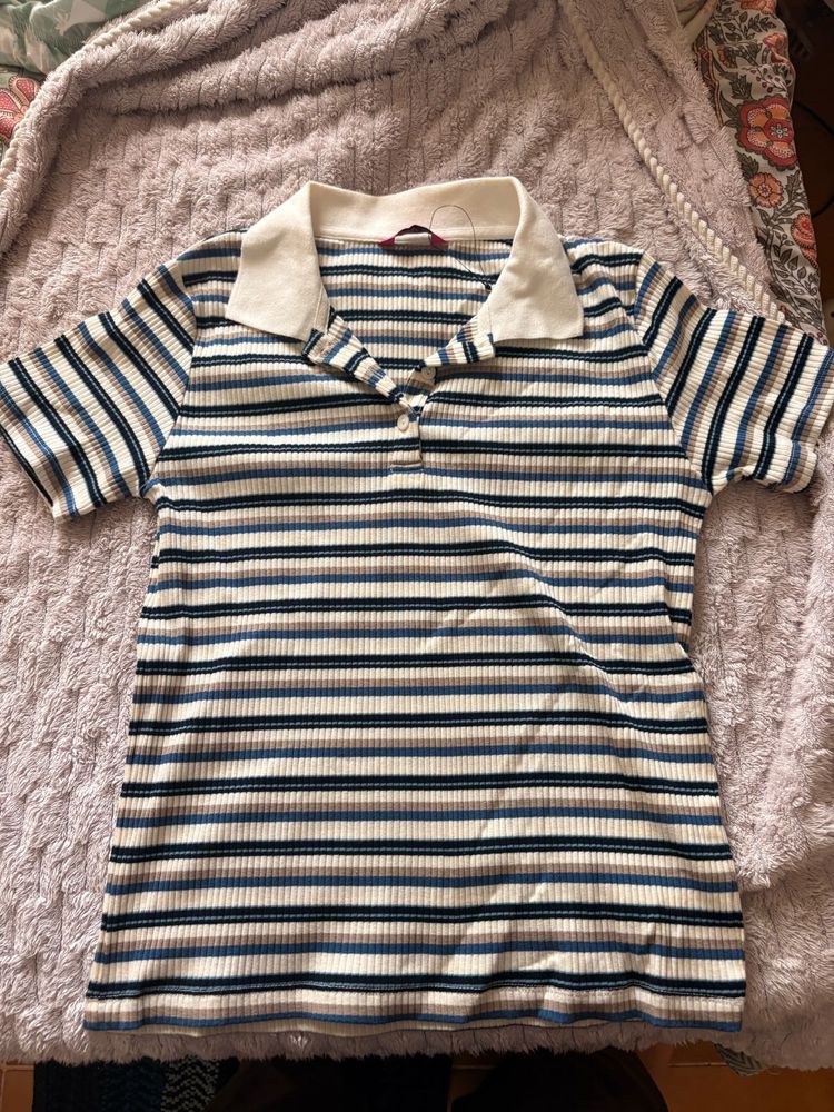 Striped Polo Neck T-Shirt