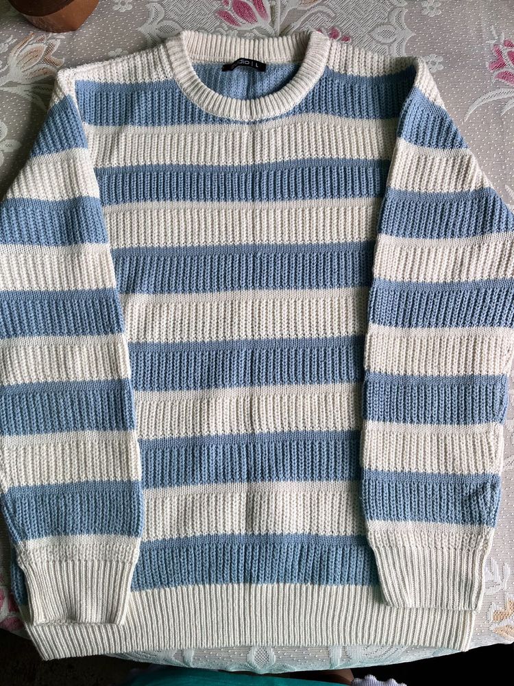 Blue &amp; White Striped Knit Sweater