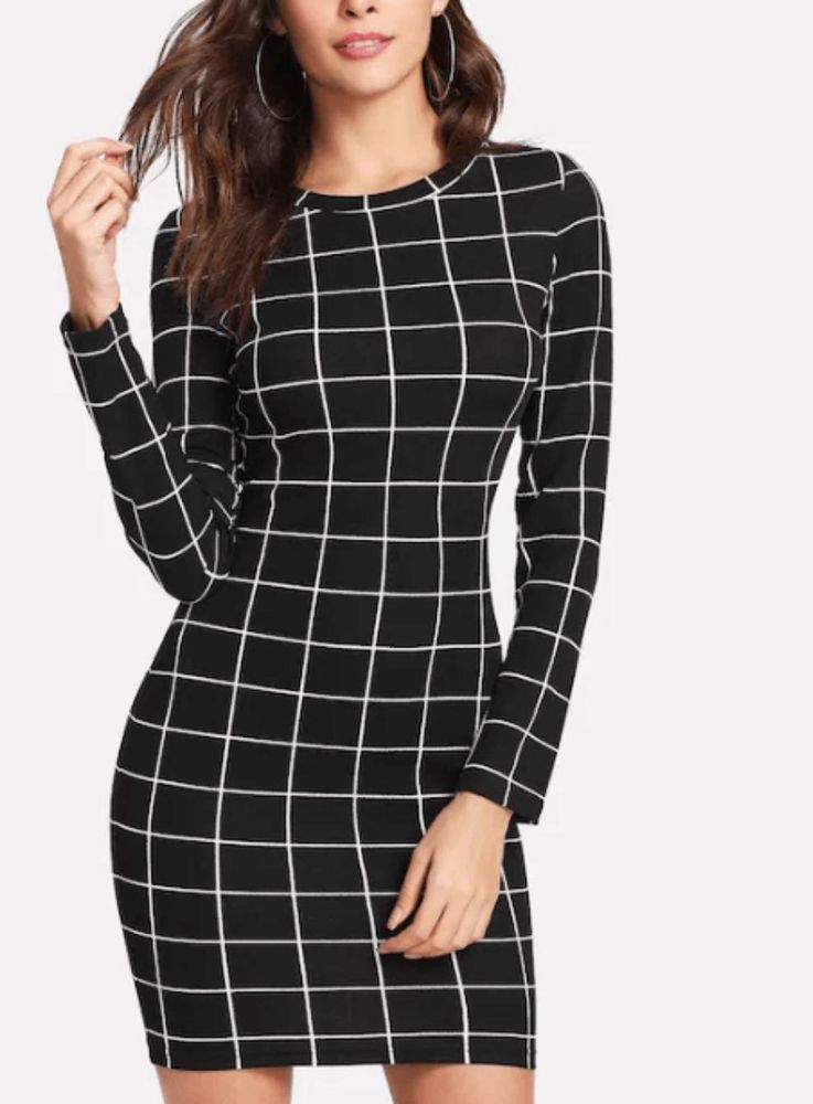 Shein - Chic Grid Print Bodycon Dress - S