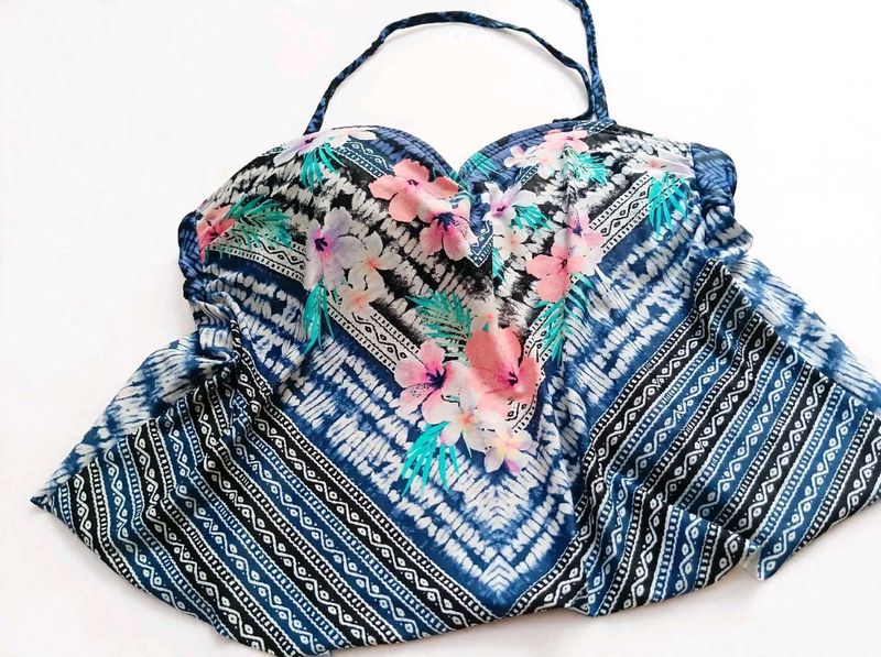 🎀Chic Floral Tie-Dye Bikini Top