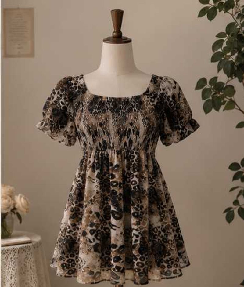 Boho Leopard Print Mini Dress
