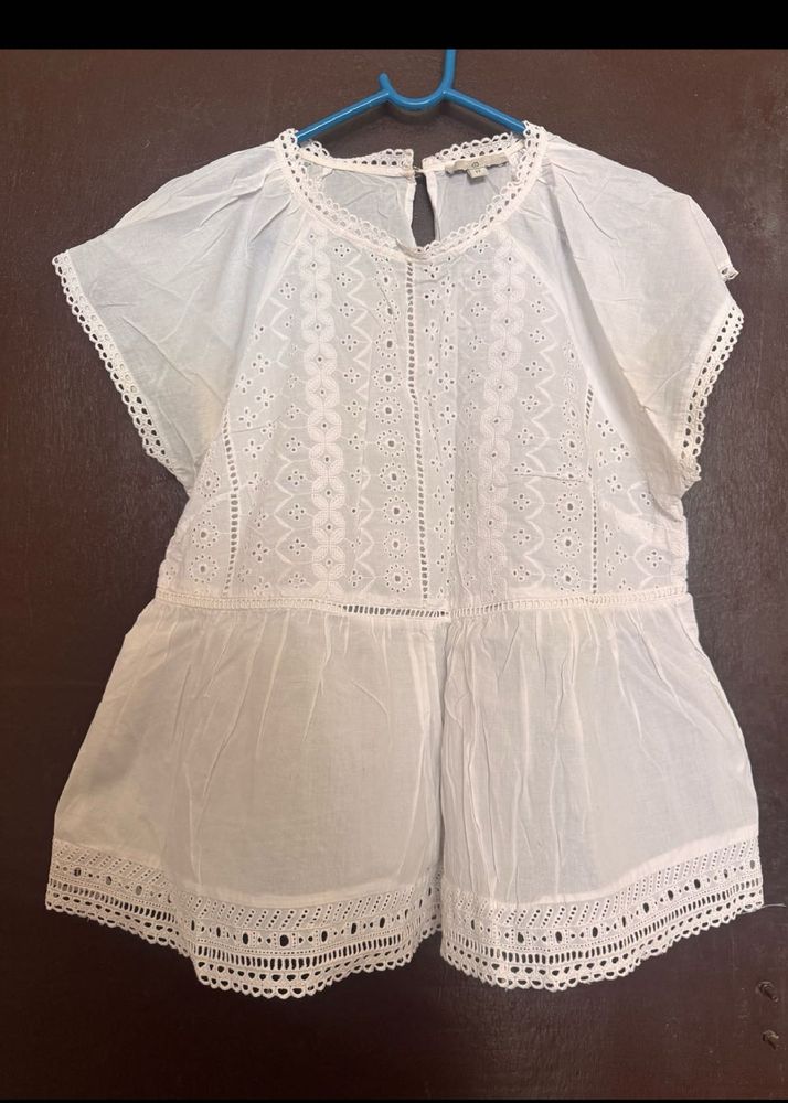 Boho Eyelet White Peplum Top
