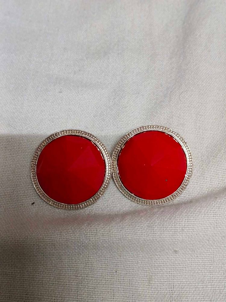 Bold Red Round Earrings