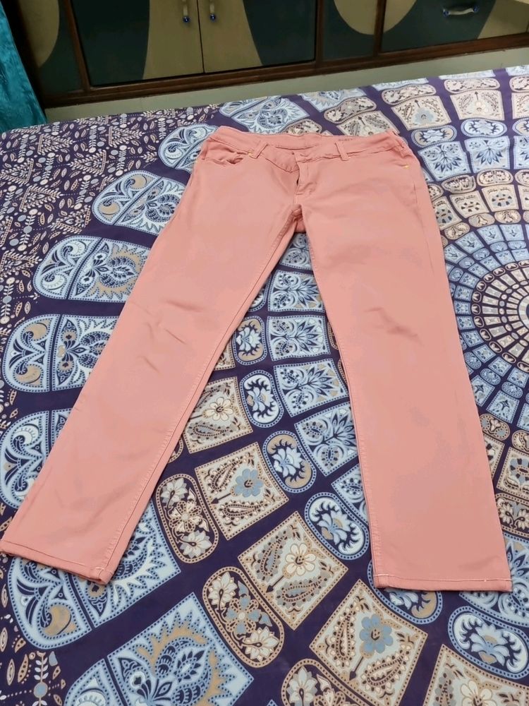 Peach Colour Straight Fit Denim Jeans