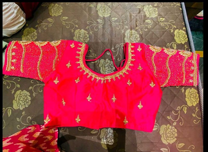 Hot Pink Embroidered Saree Blouse