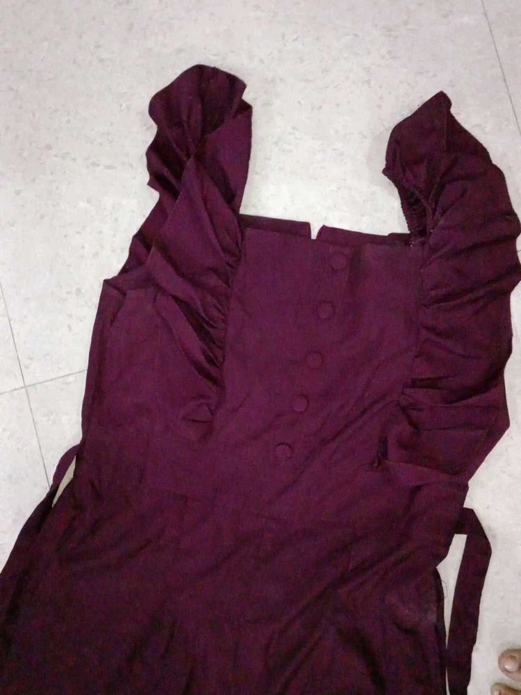 Beautiful Plum Dress with Ruffle Sleeves