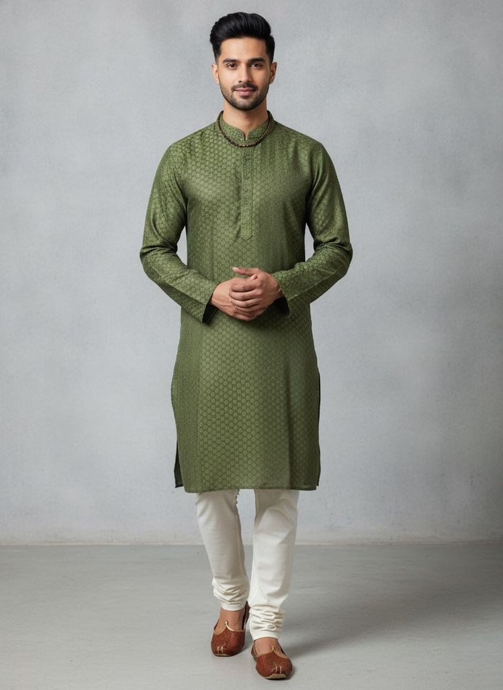 Men's Green Printed Kurta