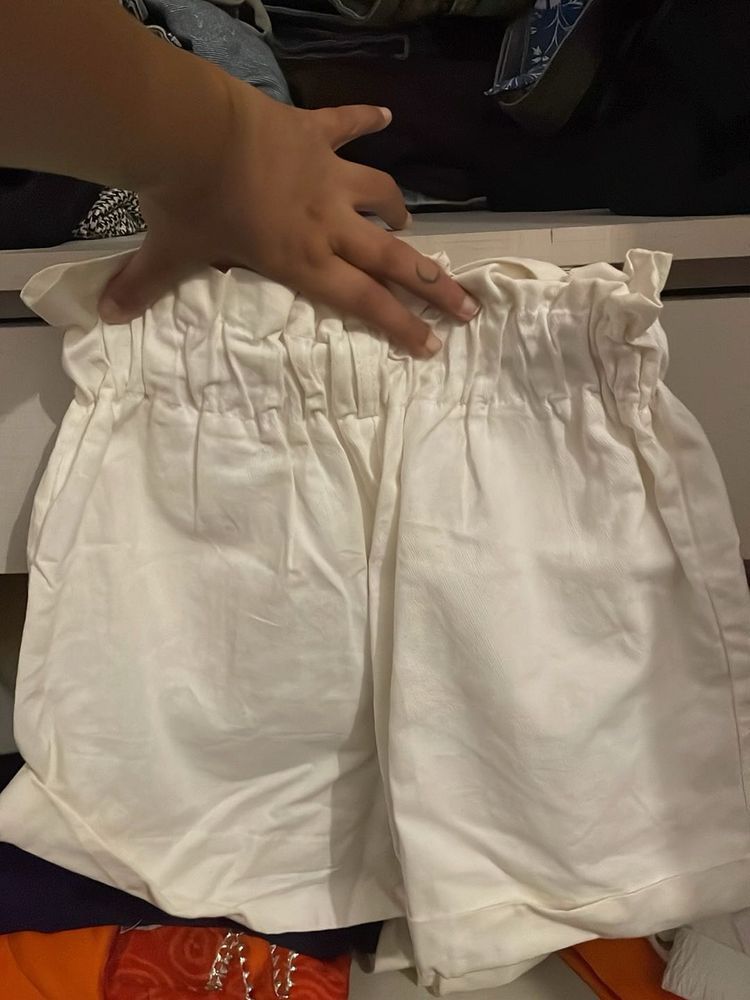 White Paperbag Waist Shorts