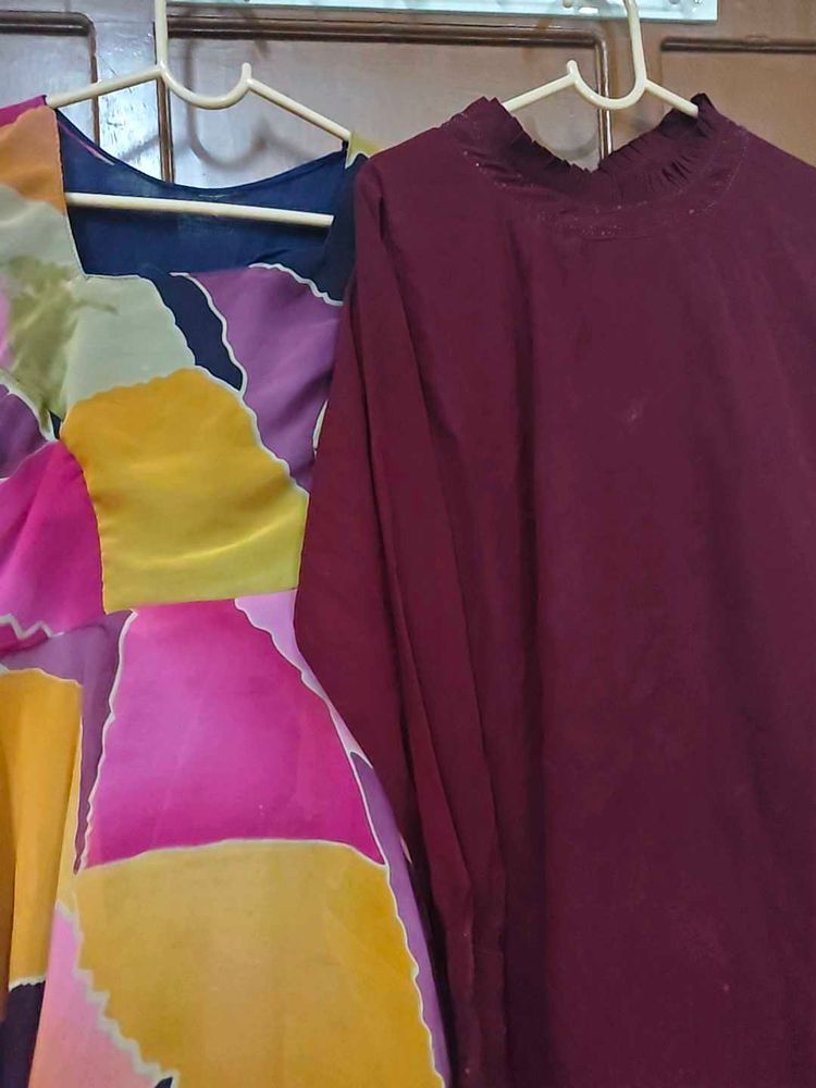 Vibrant Block Print Kurta with Maroon Top