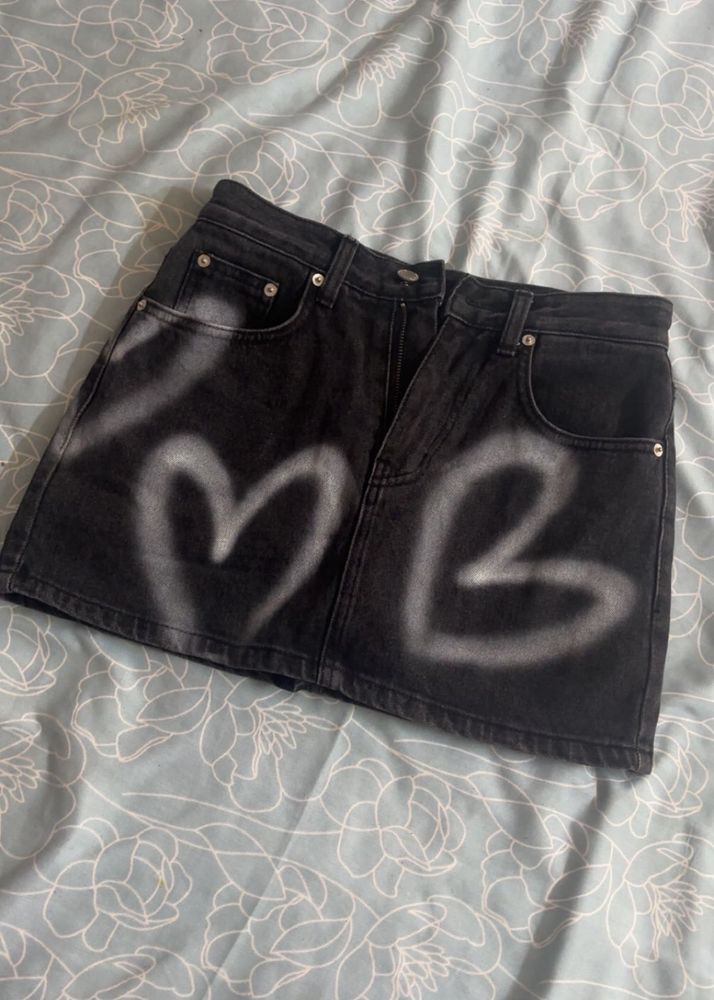 Heart Design Denim Mini devider Skirt