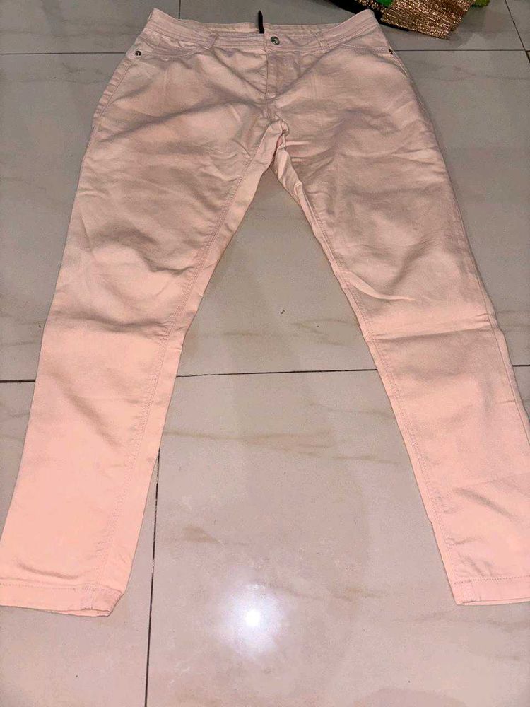 Light Pink Cotton Blend Trousers