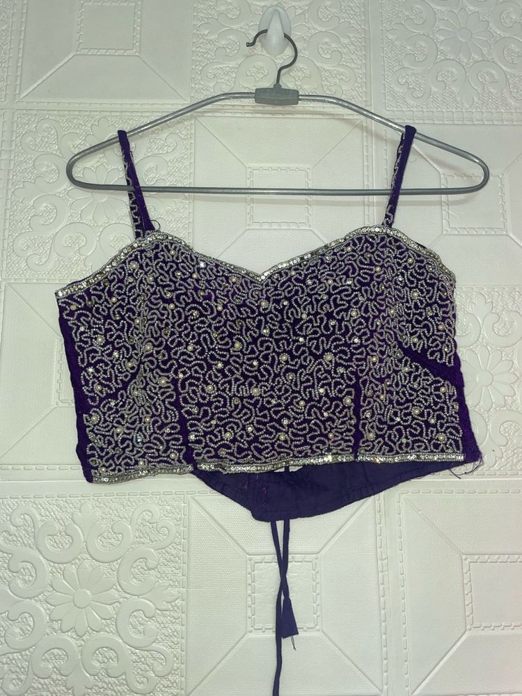 Embellished Purple Velvet Blouse