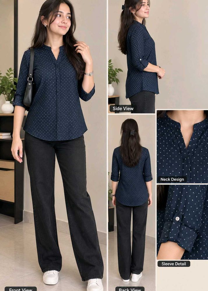 Stylish Navy Polka Dot Top