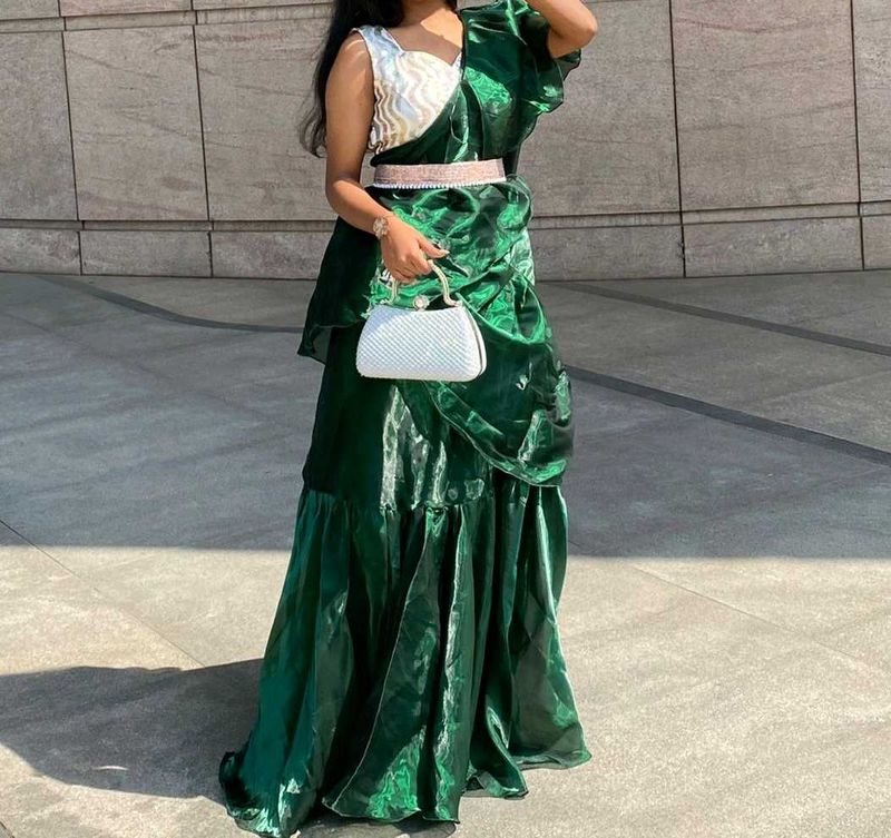 indo western saree along with blouse