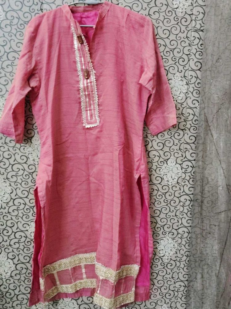 Pink Kurta with Embroidered Duppata