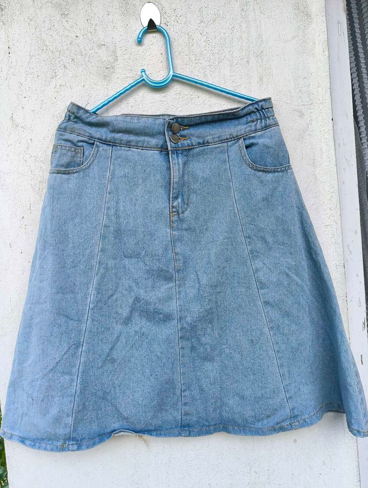 Denim A-Line Skirt With Inner Shorts