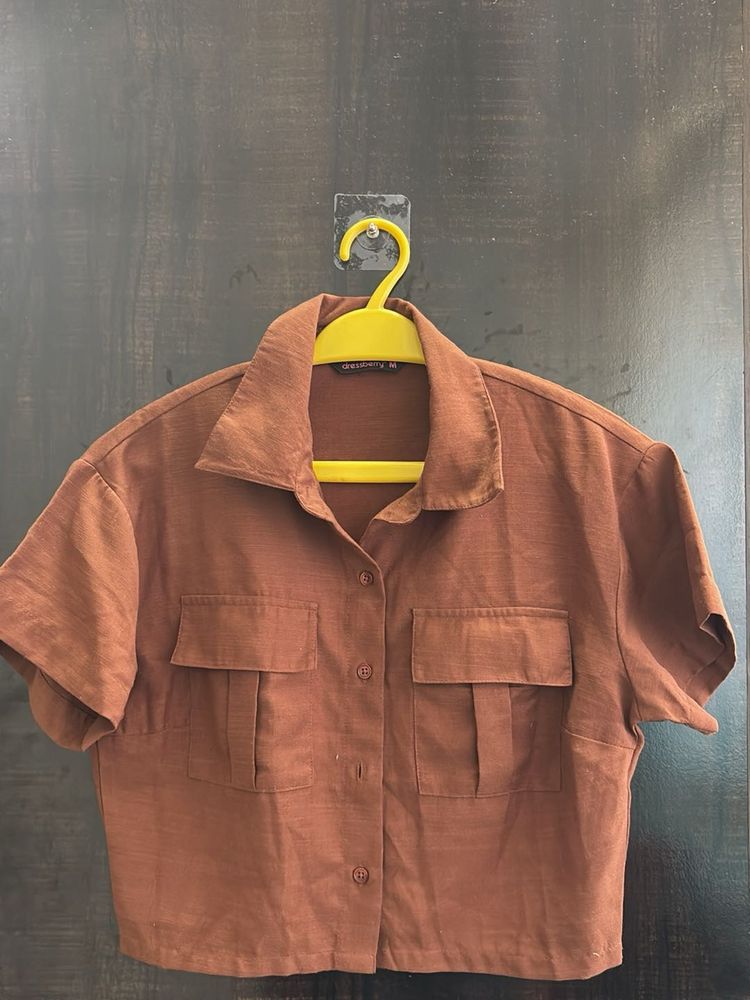 Brown Crop Top with Pockets