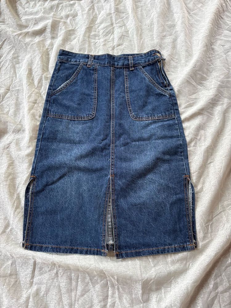 Blue Denim Midi Skirt