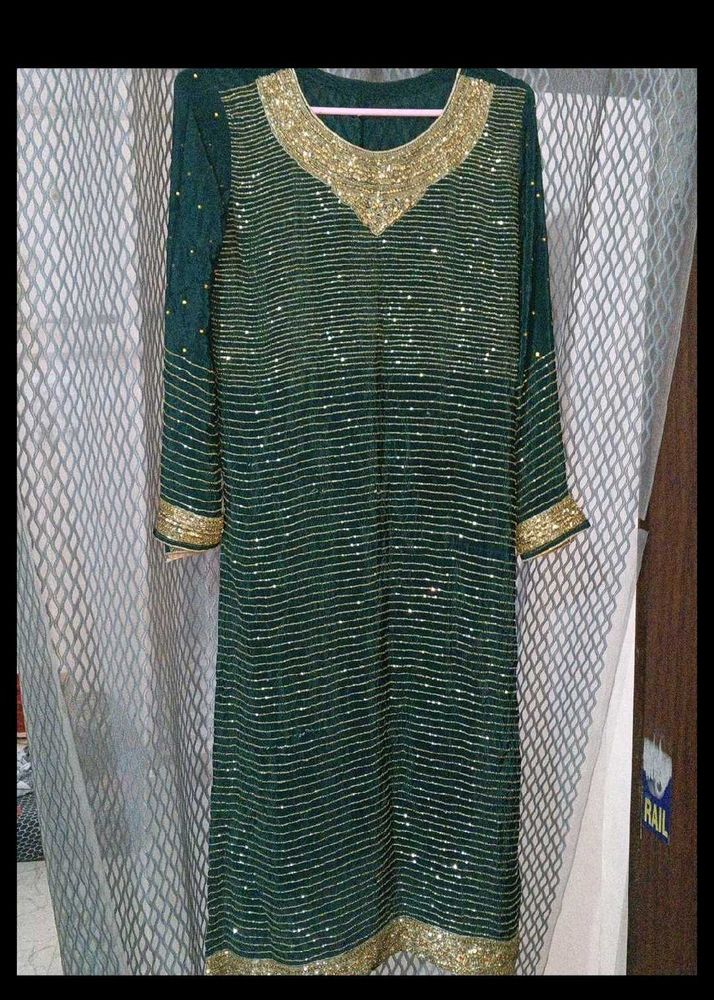 Elegant Green Sequined Kurta Set