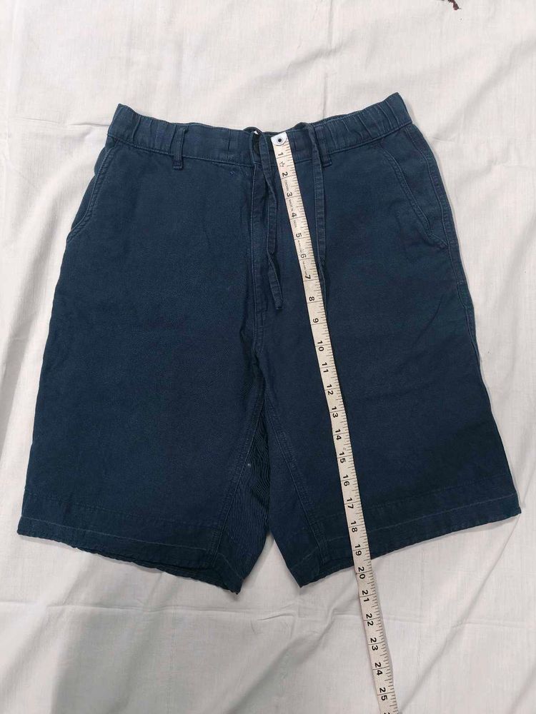Navy Blue Cotton Linen Shorts