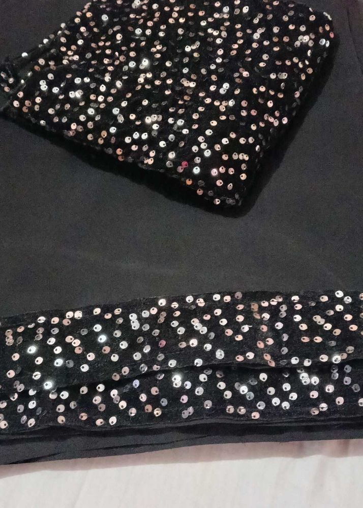 Sequin Embellished Black saree &amp; Blouse