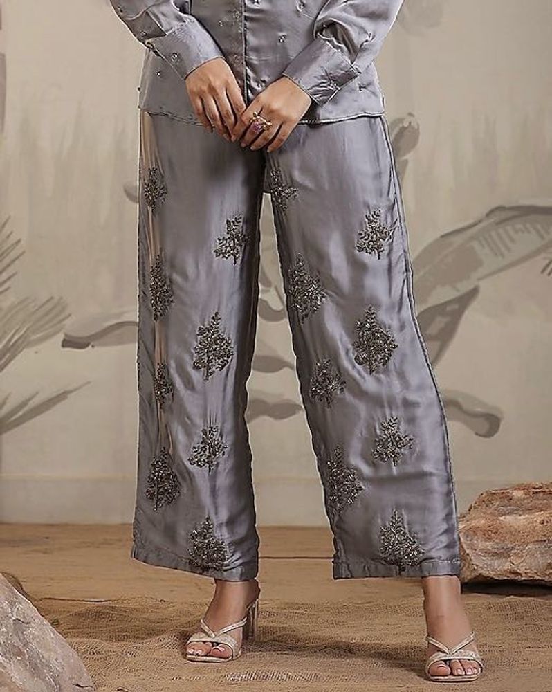 Grey embroidered straight pant - NEW
