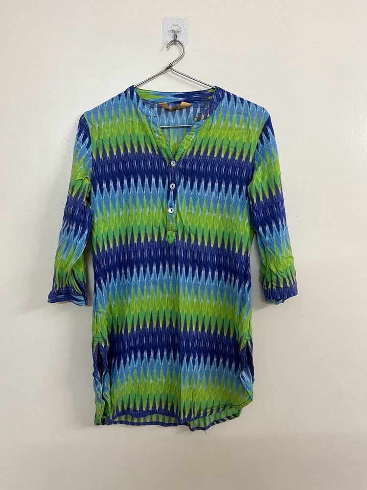Vibrant Blue &amp; Green Printed Kurta