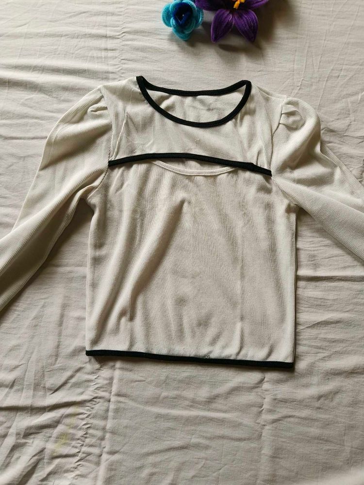 White Cutout Long Sleeve Top