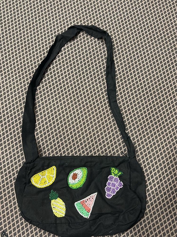 Cute Fruit Embellished Black Shoulder Bag