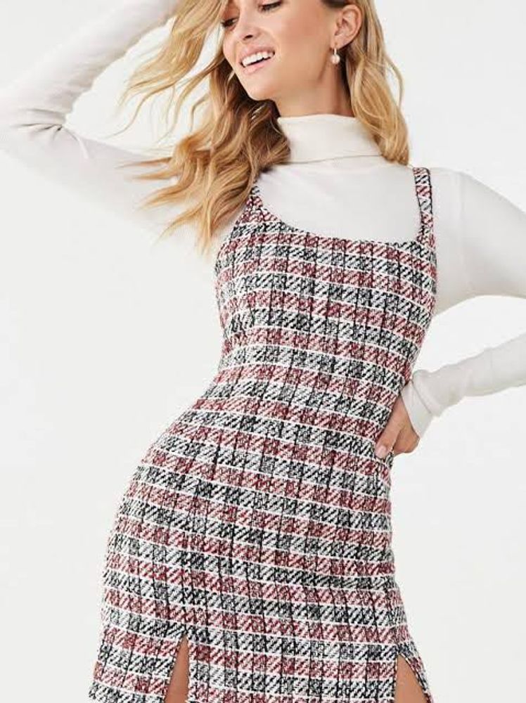 Tweed Plaid Pinaforebodycon  Dress