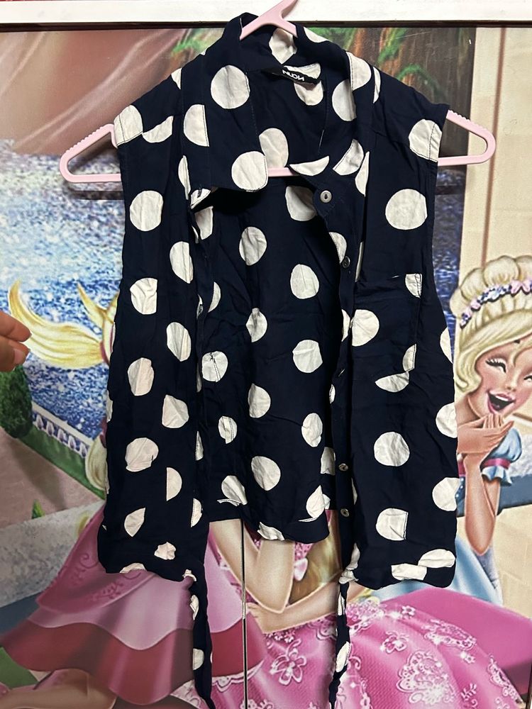 Navy Blue Polka Dot Sleeveless Top