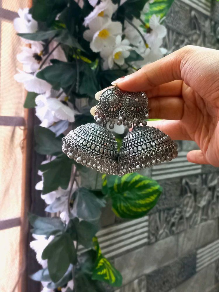 Oxidized Silver Jhumka Earrings