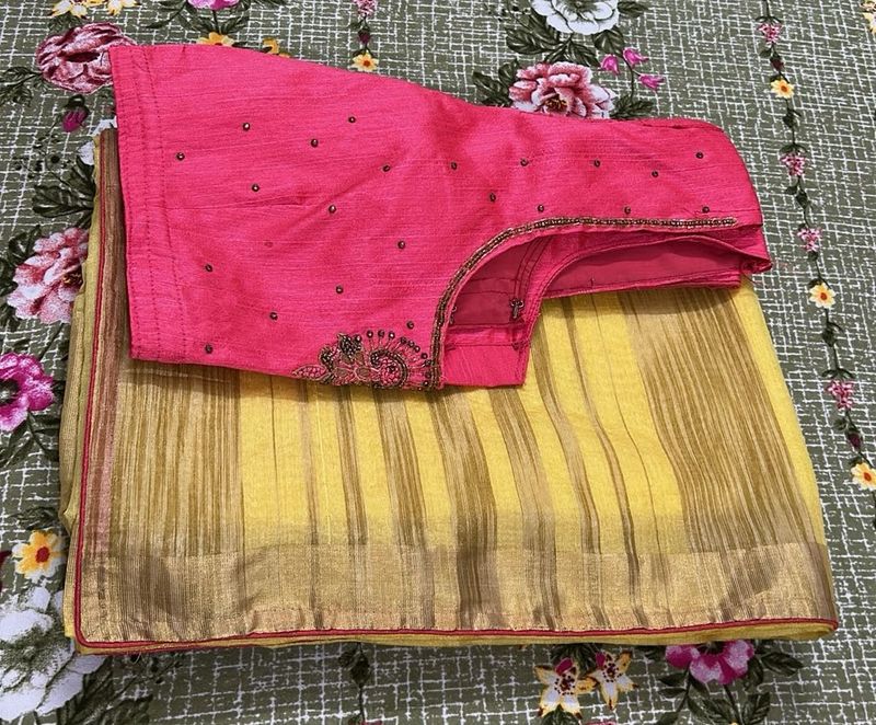 Yellow Saree With Pink Blouse