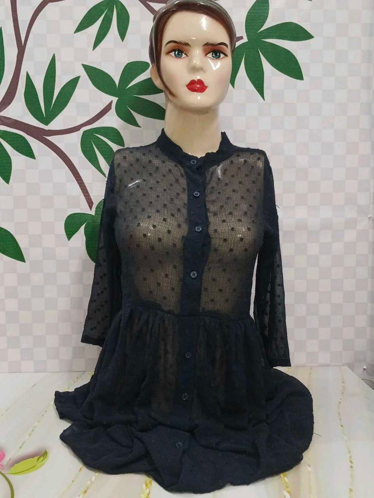 (1062)Vintage Black Button-Down Dress