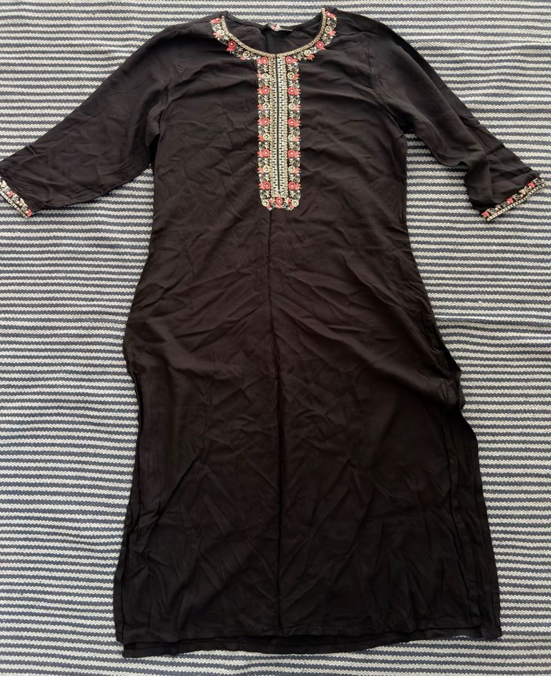 Embroidered Black Kurta