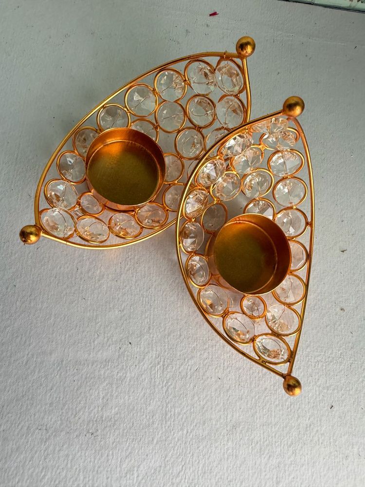 Set of 2 Crystal Tealight Holders