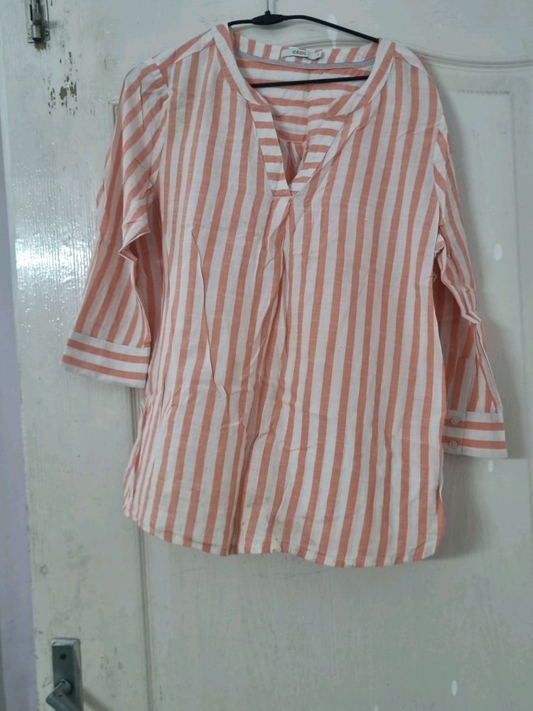 White And Orange Short Length Kurta