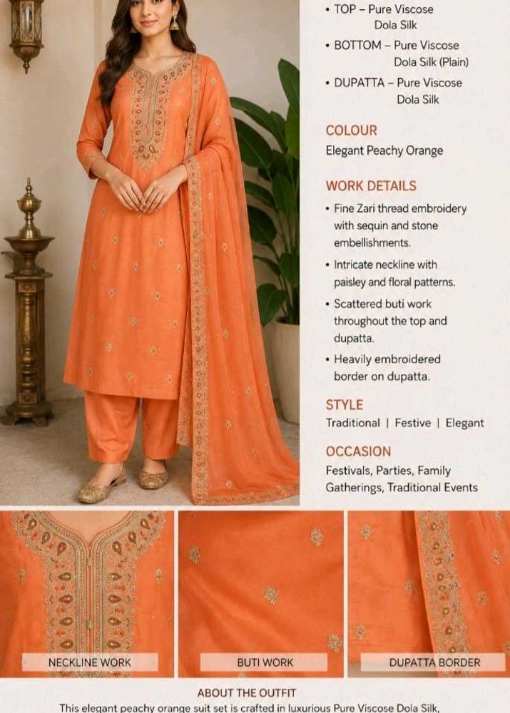Elegant Peach Orange Kurta and bottom with Dupatta