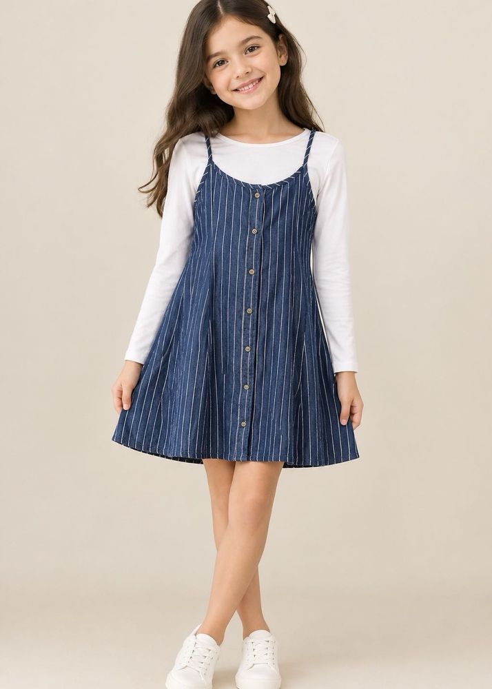 Striped Pinafore Dress with Long Sleeve Top