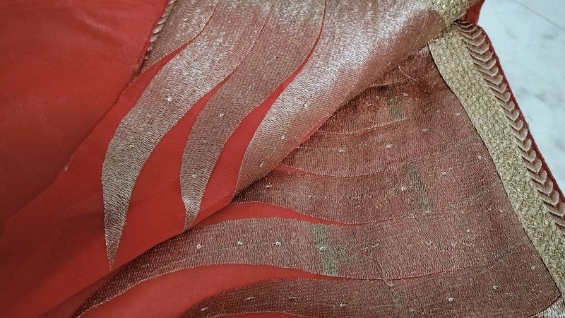 RED AND BEIGE SAREE