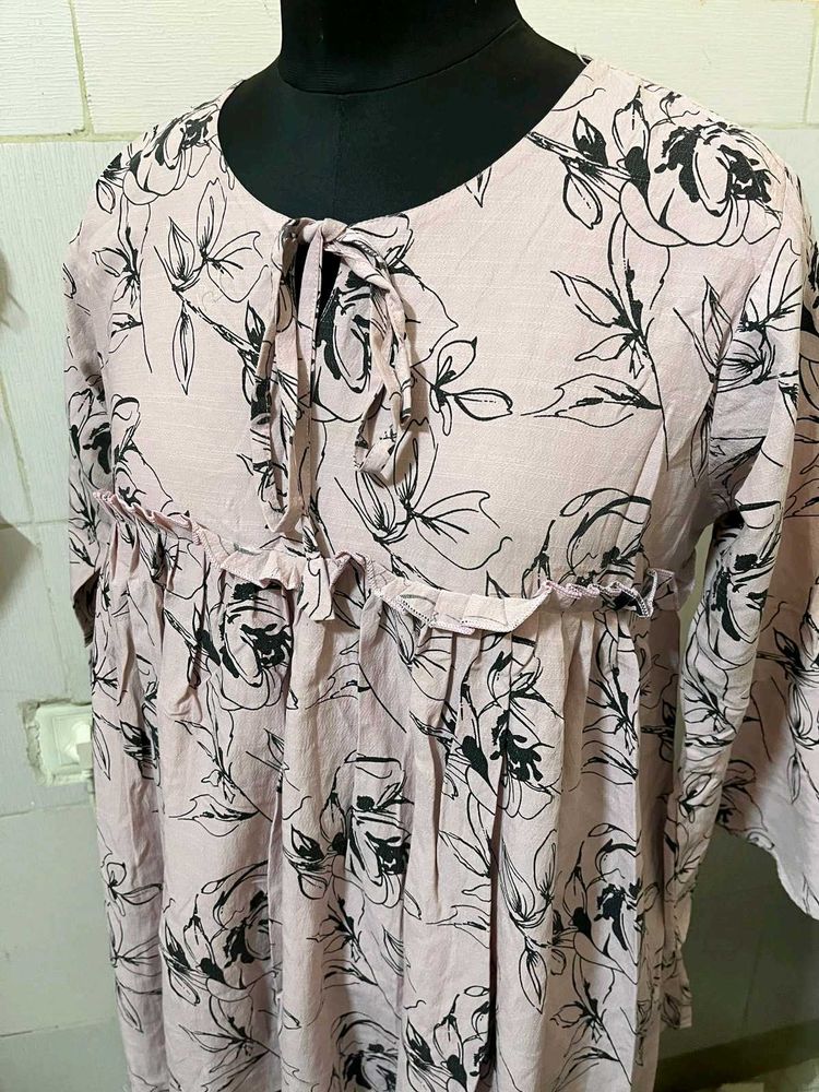 Pink Floral Print Kurta
