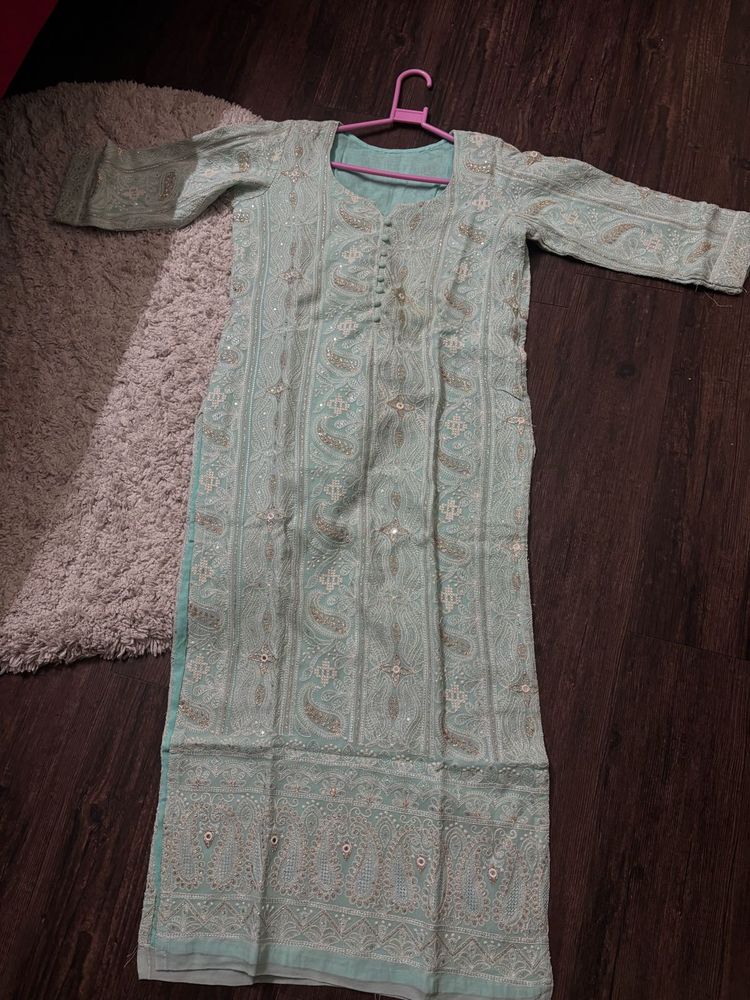 green embellished kurta