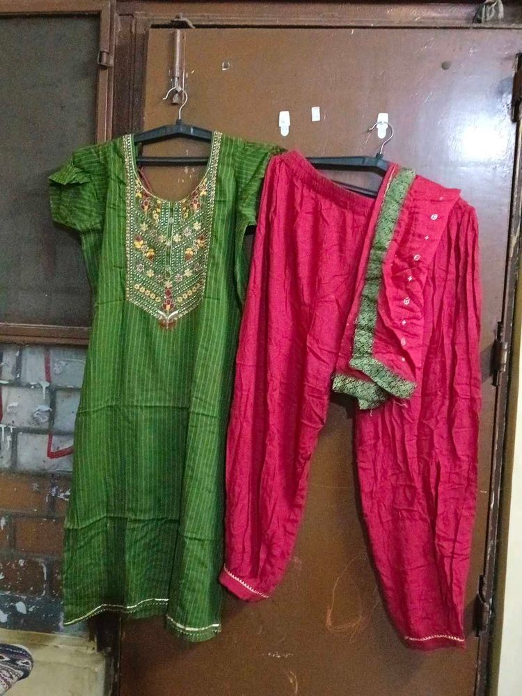 Embroidered Kurta Set with afgjani Pants &amp; Dupatta