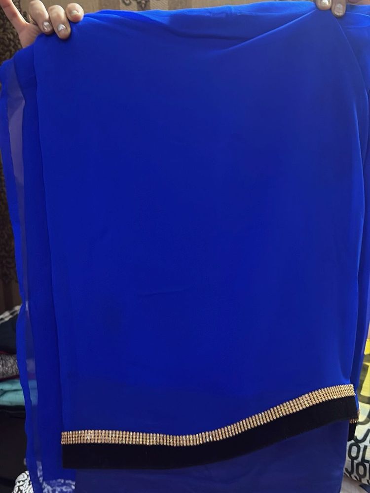 Vibrant Blue Saree with Embellished Border