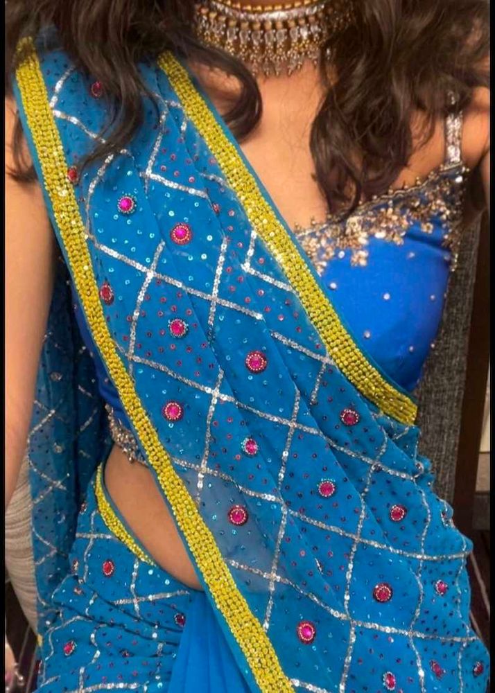 Stunning Blue Embellished Saree