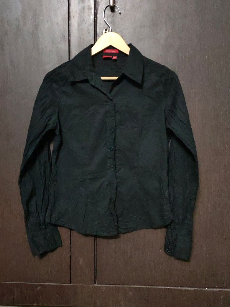 .Black Crushed Cotton Shirt