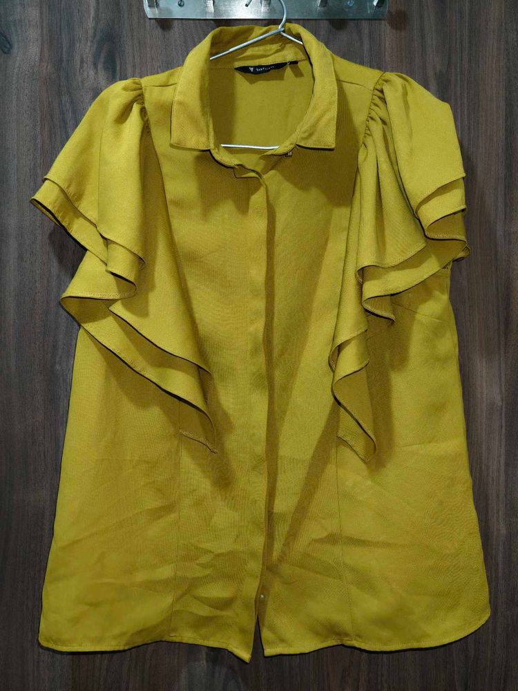 Stylish Yellow Ruffled Sleeve Top